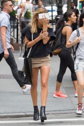 Hailey Baldwin in Mini Skirt - Out in NYC, August 2015