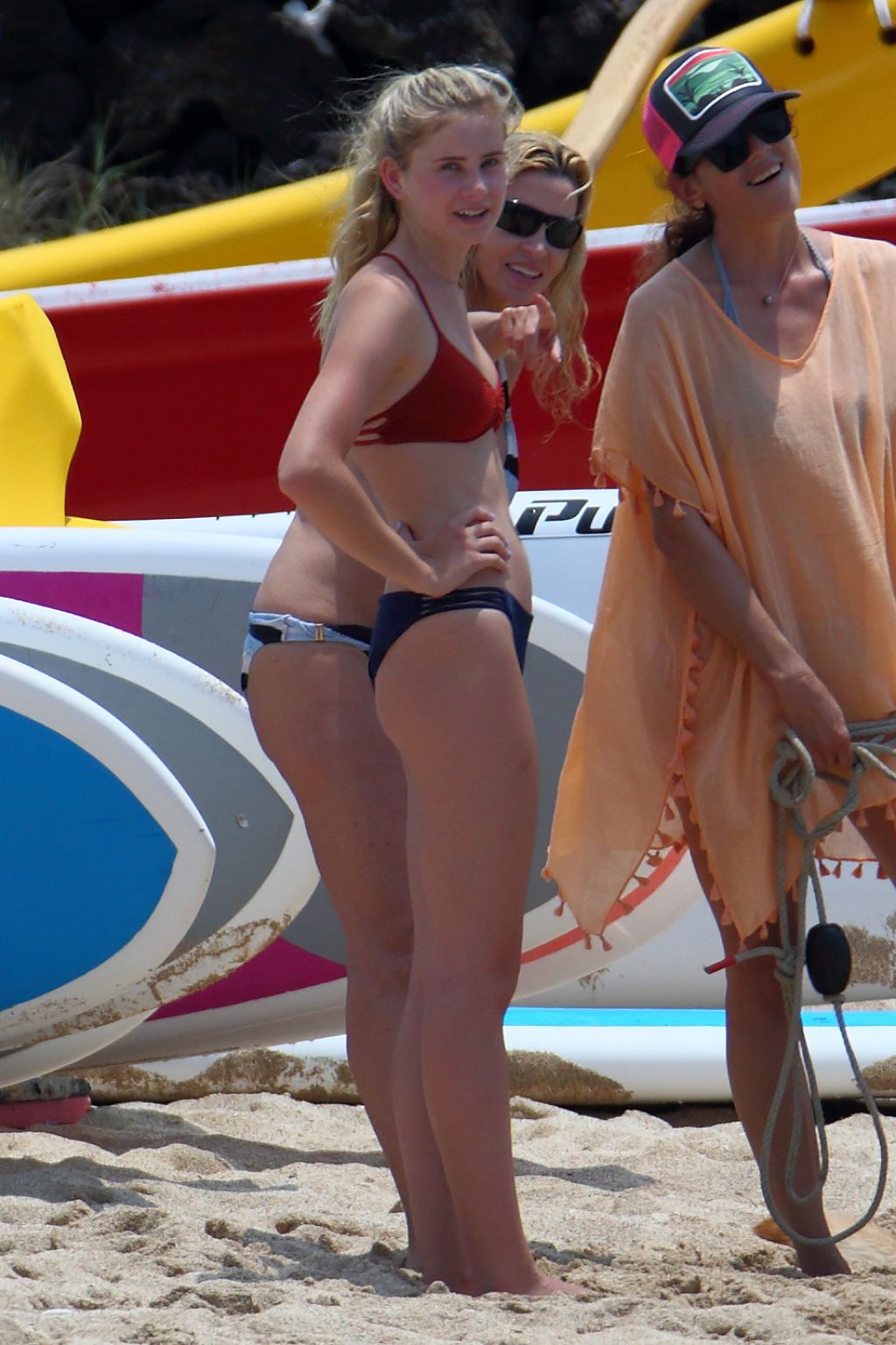 Mason Grammer And Mom Camille Grammer In Their Bikinis On The Beach In