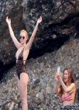 Kylie Minogue in  Leopard Print Swimsuit - Portofino July 2013