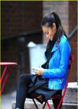 Jamie Chung Street Style - Candy in a Blue Jacket Out in New York City - November 2013
