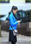 Jamie Chung Street Style - Candy in a Blue Jacket Out in New York City - November 2013