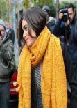 Nikki Reed in a Big Yellow Scarf - Out in New York City