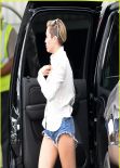 Miley Cyrus Street Style - In Denim Shorts in Miami - December 2013