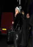 Millie Mackintosh Street Style - Out in Leather Pants in Chelsea - December 2013