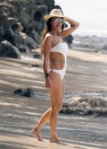 Lizzie Cundy in White Swimsuit - Beach in Barbados
