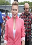 Alyssa Milano on the Set of EXTRA at The Grove in Los Angeles (2014)