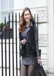 Kelly Brook Street Style - in Short DressTights Leaving Her House - January 7 2014