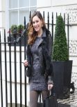 Kelly Brook Street Style - in Short DressTights Leaving Her House - January 7 2014