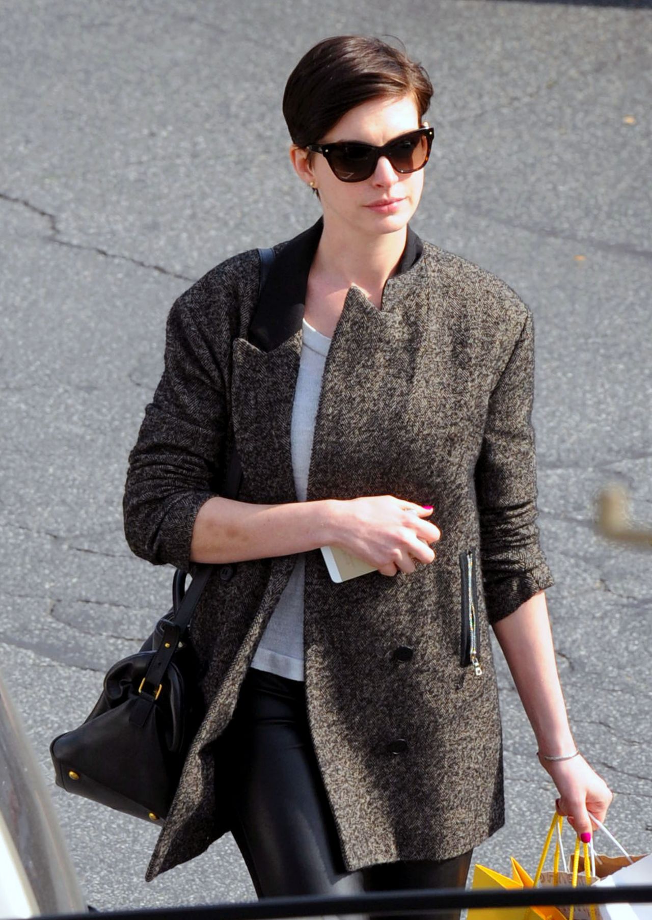 Anne Hathaway Street Style - Brentwood, February 2014
