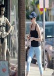 Anne Hathaway Street Style - in spandex, out in Los Angeles - February 2014