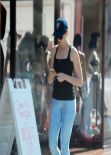 Anne Hathaway Street Style - in spandex, out in Los Angeles - February 2014