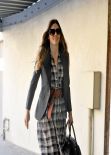 Jessica Biel in Belted Plaid Dress - Out and About in Santa Monica