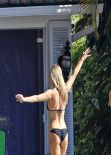 Joanna Krupa in Black Bikini - Poolside, Miami February 2014