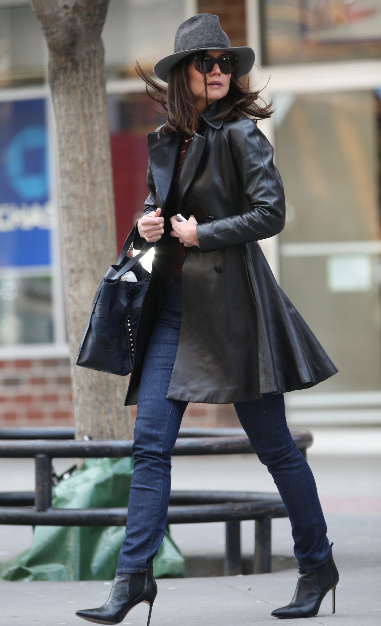 Katie Holmes in Leather and Skinny Jeans - Out in New York City - February 2014