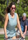 Kelly Brook Wearing Short Summer Dress - Riding a Bicycle South Beach Miami - February 2014