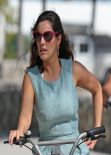 Kelly Brook Wearing Short Summer Dress - Riding a Bicycle South Beach Miami - February 2014