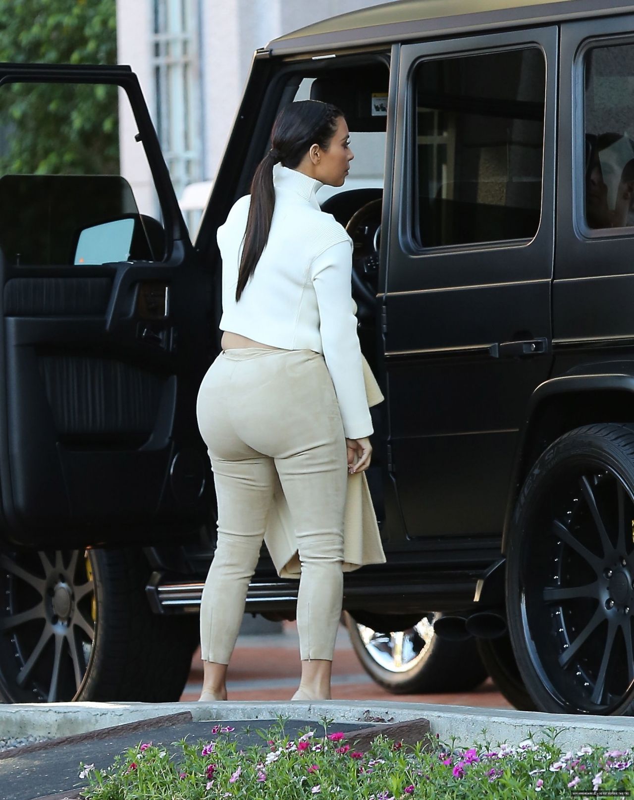Kim Kardashian in Beige & White Combination - Out in Los Angeles, Febru...