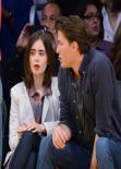Lily Collins Attends Lakers vs Bulls Game in Los Angeles - February 2014