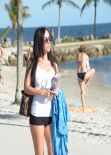 Lisa Opie Bikini Candids - Beach in Miami, February 2014