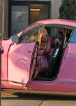 Paris Hilton at Barneys for some Shopping Driving Her Pink Bentley in Los Angeles, February 2014