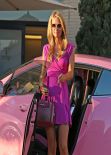 Paris Hilton at Barneys for some Shopping Driving Her Pink Bentley in Los Angeles, February 2014