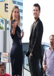 Renee Bargh on the set of Extra in Los Angeles - February 2014