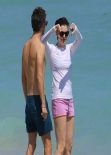 Anne Hathaway in a Covered Bikini, Beach in Miami - March 2014