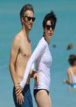 Anne Hathaway in a Covered Bikini, Beach in Miami - March 2014