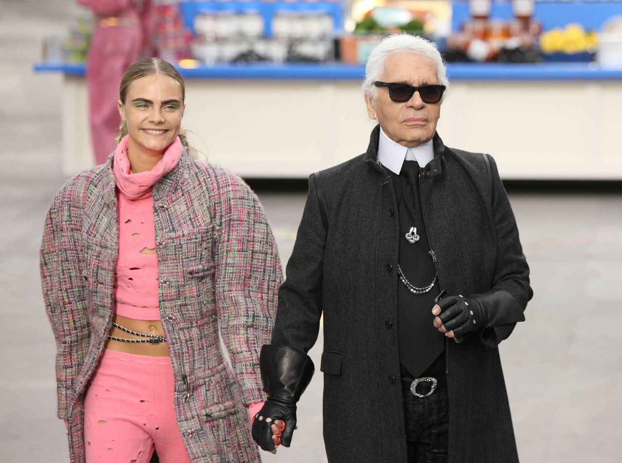 Cara Delevingne and Karl Lagerfeld - Chanel Fashion Show in Paris