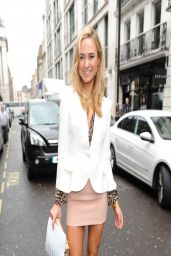 Kimberley Garner Shows Off Her Legs in Biege Minidress - London, March 2014