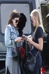 Kylie Jenner in Jeans Jacket - Leaving Sugarfish Sushi With a Girlfriend - March 2014