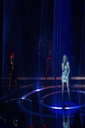 Kylie Minogue Wearing Anthony Vaccarello Long Sleeved Mini Dress - 2014 Echo Music Awards