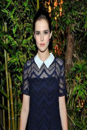 Zoey Deutch in Sandro ‘Rodeo’ Sheer Textured Navy Dress at Sandro Paris Celebration in Los Angeles