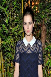 Zoey Deutch in Sandro ‘Rodeo’ Sheer Textured Navy Dress at Sandro Paris Celebration in Los Angeles