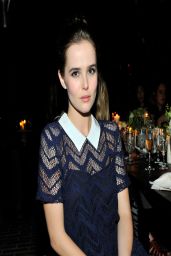 Zoey Deutch in Sandro ‘Rodeo’ Sheer Textured Navy Dress at Sandro Paris Celebration in Los Angeles
