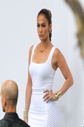 Jennifer Lopez in Azzedine Alaia White Top and Milly Pencil Skirty - American Idol Studios in West Hollywood