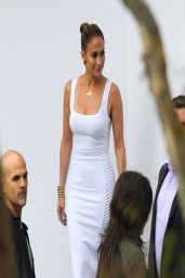 Jennifer Lopez in Azzedine Alaia White Top and Milly Pencil Skirty - American Idol Studios in West Hollywood
