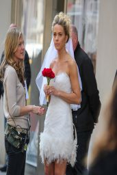 Kate Gosselin Wearing Short Wedding Dress and High Heels to promote 