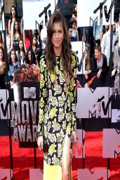 Zendaya Wearing Emanuel Ungaro Yellow and Black Floral Dress - 2014 MTV Movie Awards