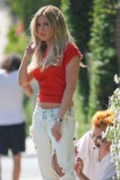Ashley Tisdale in Red Mini Skirt - Candids from Photoshoot Set - May 2014