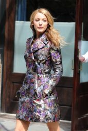 Blake Lively Displays Slender Legs in Valentino Coat Dress - Out in New York City - May 2014