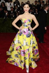 Emmy Rossum Wearing Carolina Herrera Strapless Ball Gown – 2014 Met Costume Institute Gala
