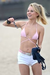 Kimberley Garner - Bikini-Top and Shorts Rollerblading at Santa Monica Beach - April 2014