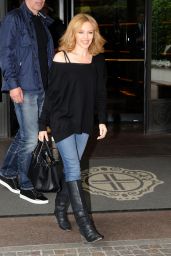 Kylie Minogue in Italy - Leaving Her Hotel in Milan - May 2014