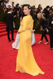 Olivia Munn Wearing Diane von Furstenberg Yellow Gown – 2014 Met Costume Institute Gala