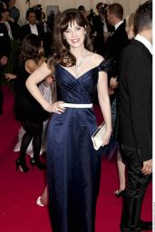 Zooey Deschanel in Tommy Hilfiger Midnight Blue Duchess Satin Gown– 2014 Met Costume Institute Gala