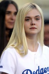 Elle Fanning Throws Out 1st pitch at Dodger Stadium in Los Angeles - June 2014