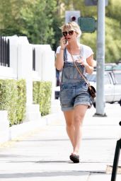 Kaley Cuoco Street Style - in Overall Shorts During Lunch Date - June 2014
