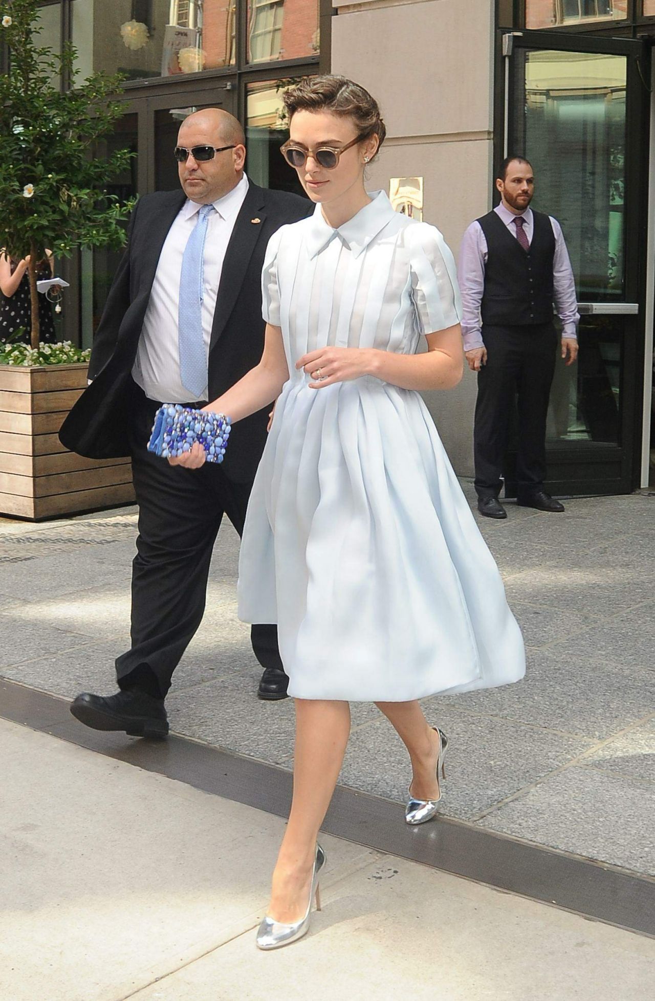 Keira Knightley Wearing Prada Dress - Arriving at Downtown Hotel in New ...