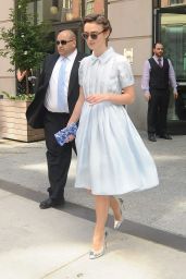 Keira Knightley Wearing Prada Dress - Arriving at Downtown Hotel in New York City